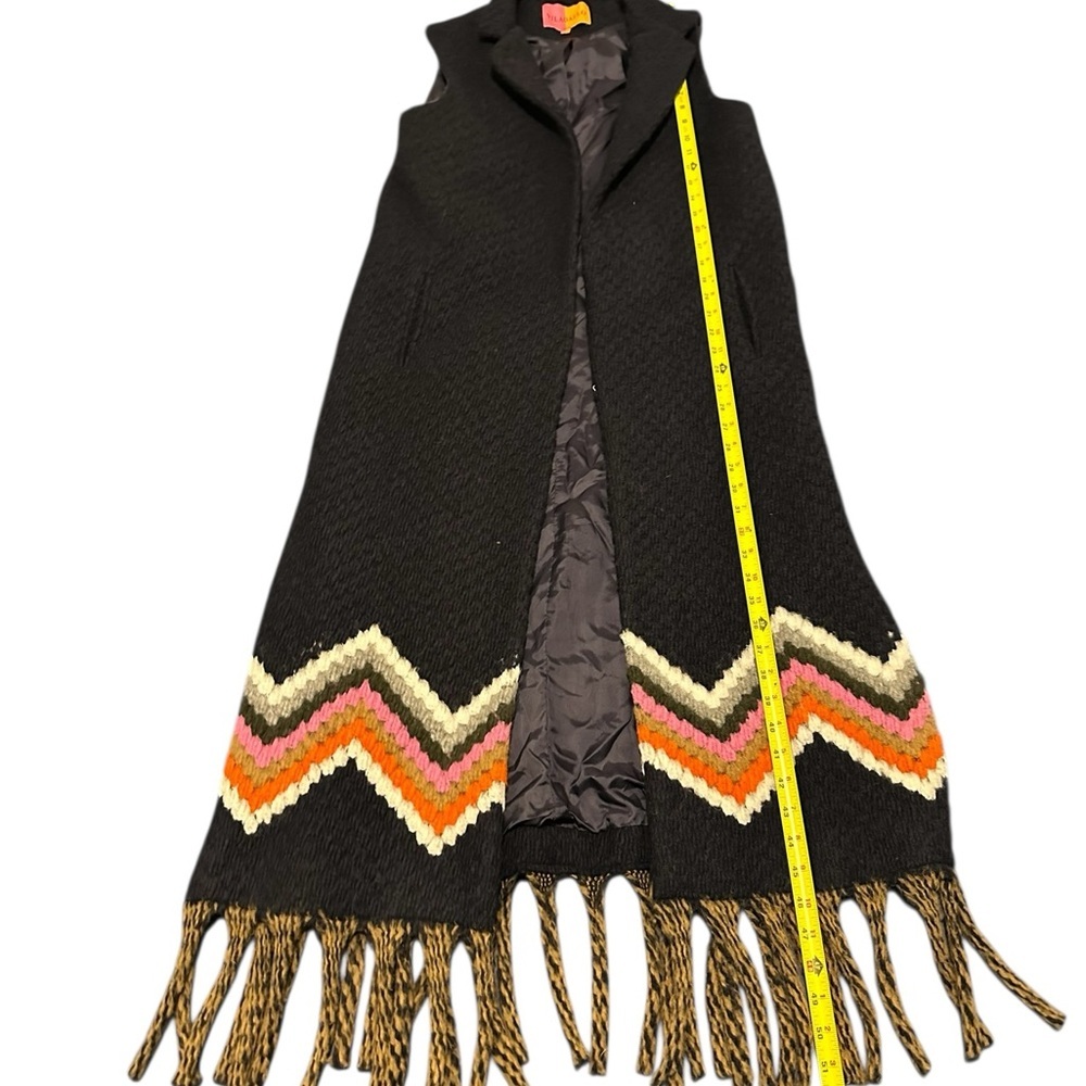 Vilagallo Black Wool Coat with Signature Red-Orange Label, - Picture 7 of 14